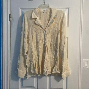 Zara Women’s Cream Button-Up Blouse with Lace Detail Size M